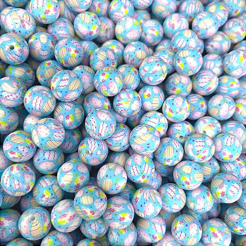 50pcs 15mm Easter Silicone Beads Yellow Red Color Egg Printed 3