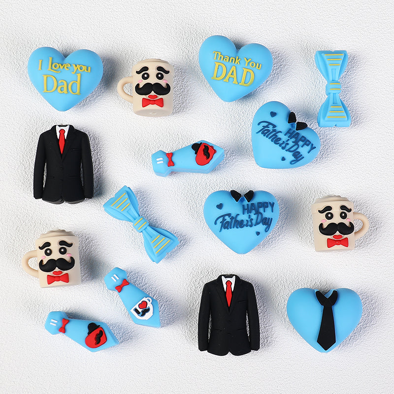 20Pcs Silicone 3D Focal Beads Father's Day Heart Tie Bow Designs 4