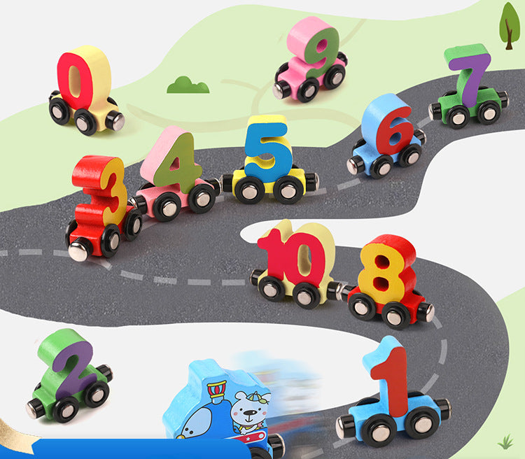 Wooden Montessori Toys Magnetic Digital Number Car Train for Kids