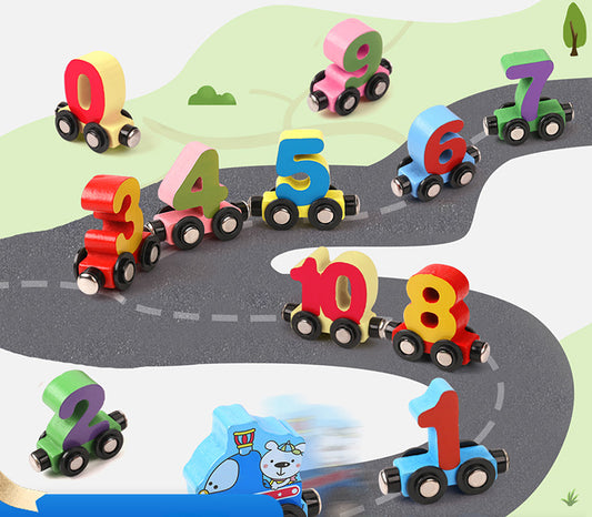 Wooden Montessori Toys Magnetic Digital Number Car Train for Kids
