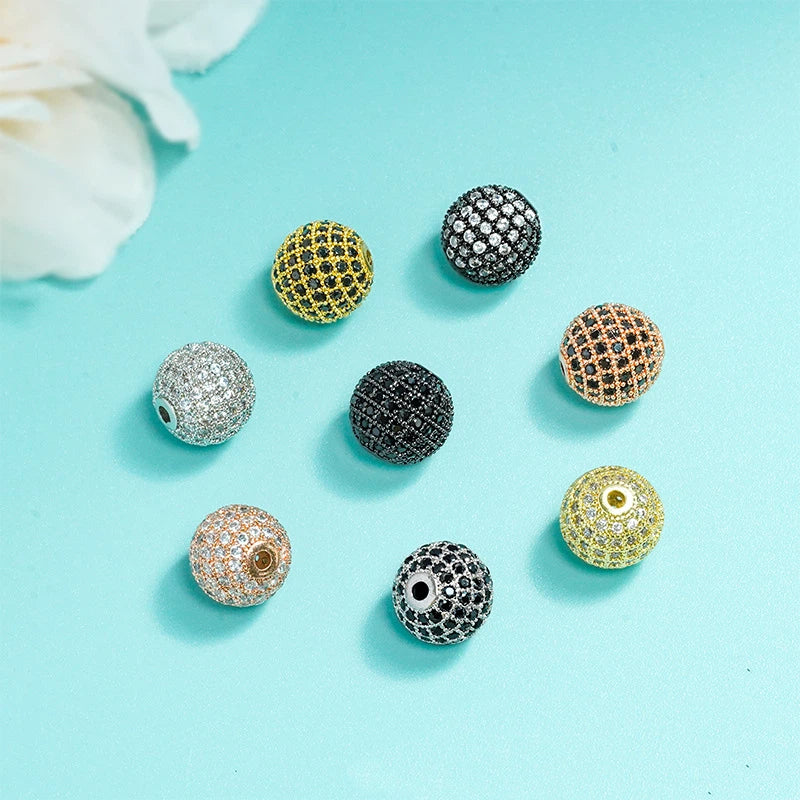 5pcs 12mm Zirconia Paved Round Brass Round Beads 2