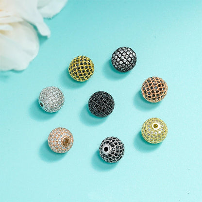 5pcs 12mm Zirconia Paved Round Brass Round Beads 2