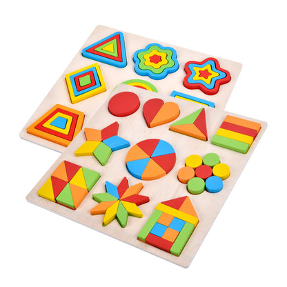 Wooden Geometric Matching Montessori Toys Educational Plate