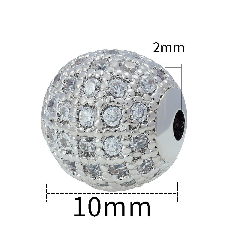 30pcs Fancy Zirconia Paved Brass Round Beads 6
