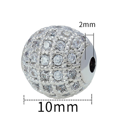30pcs Fancy Zirconia Paved Brass Round Beads 6