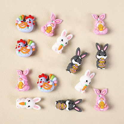 20Pcs Silicone 3D Focal Beads Easter Bunny Chick Holding Easter Egg 6