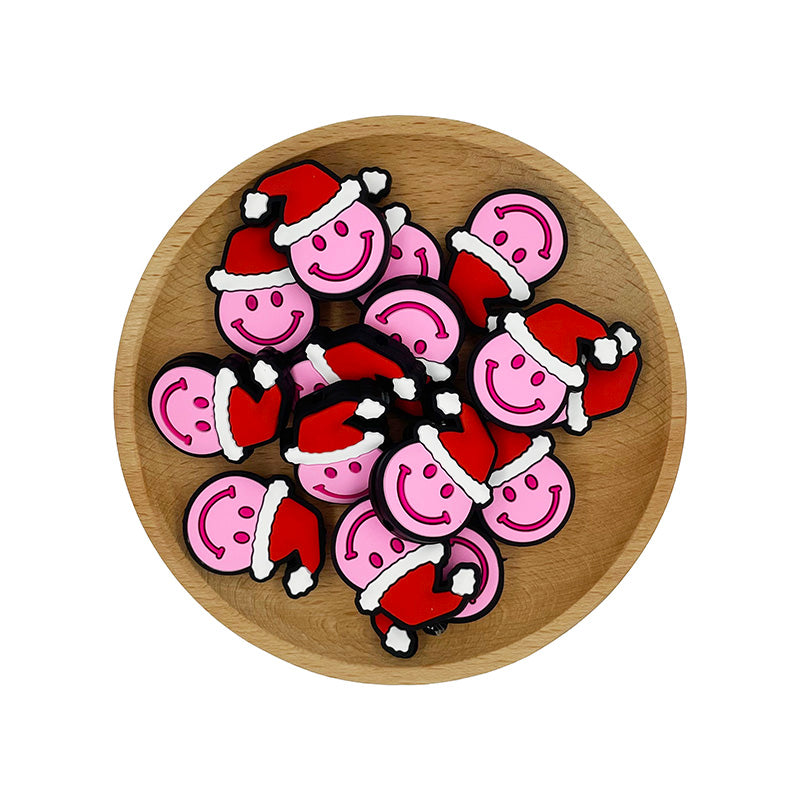 20pcs Silicone Focal Beads Christmas Smile Wearing Santa Hat 7