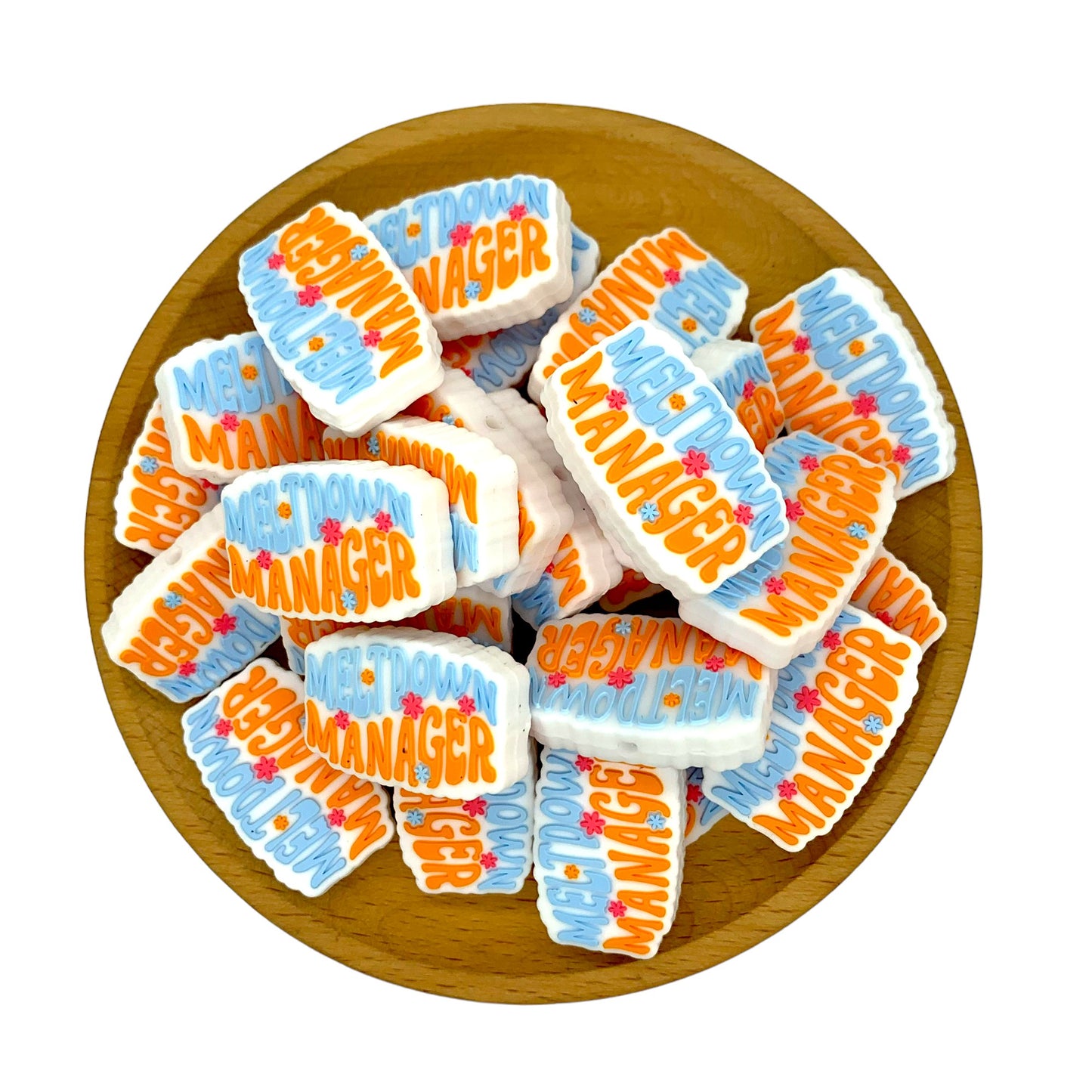 20pcs Silicone Focal Beads Meltdown Manager Text Raised Letters 2