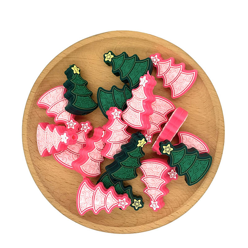 Silicone Focal Beads Christmas Tree Swirling Pattern 4