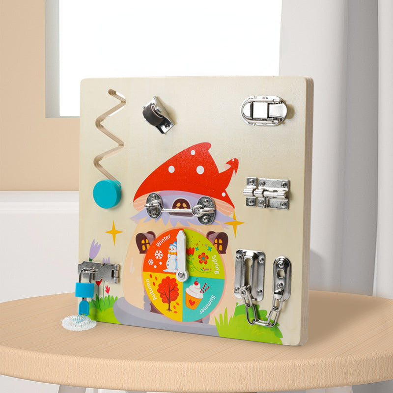 Wooden Busy Panel Unlock Clock Montessori Toys for Toddlers 2