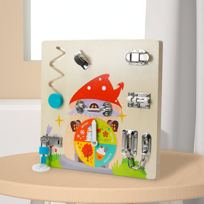 Wooden Busy Panel Unlock Clock Montessori Toys for Toddlers 2