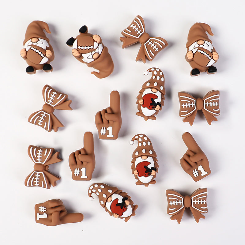 20Pcs Silicone 3D Focal Beads Rugby Bow and Helmet Dwarf Design 6