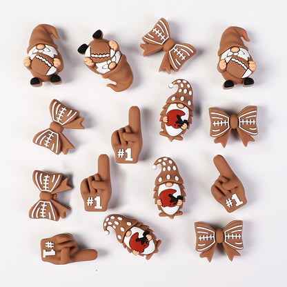 20Pcs Silicone 3D Focal Beads Rugby Bow and Helmet Dwarf Design 6