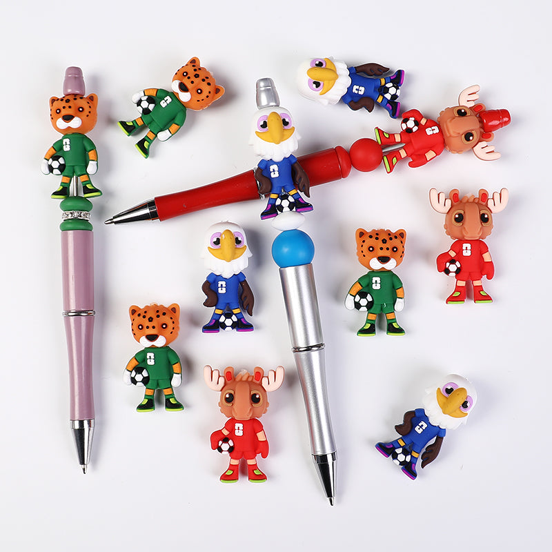 20Pcs Silicone 3D Focal Beads World Cup Mascot Holding Soccer Ball 7