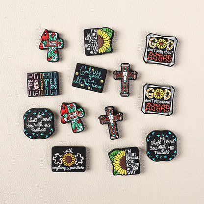Silicone Focal Beads Jesus Faith Cross With Religious Text Designs 12