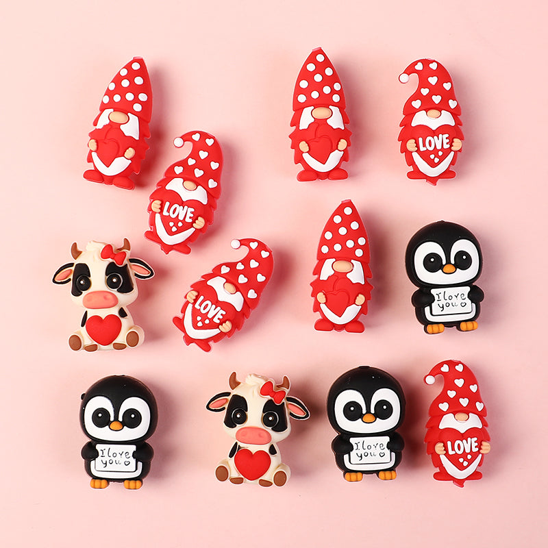 20Pcs Silicone 3D Focal Beads Valentine S Day Theme Animal Love Front Facing 2