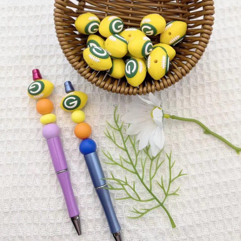 20Pcs Silicone 3D Focal Beads Yellow Rugby Ball Front Facing 4
