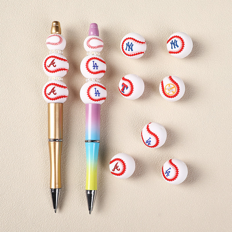20mm 3D Silicone Focal Beads Baseball Team Front Facing