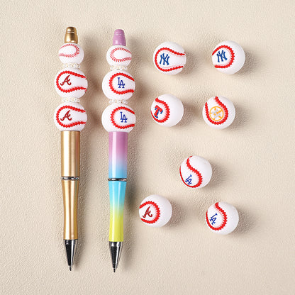 20mm 3D Silicone Focal Beads Baseball Team Front Facing