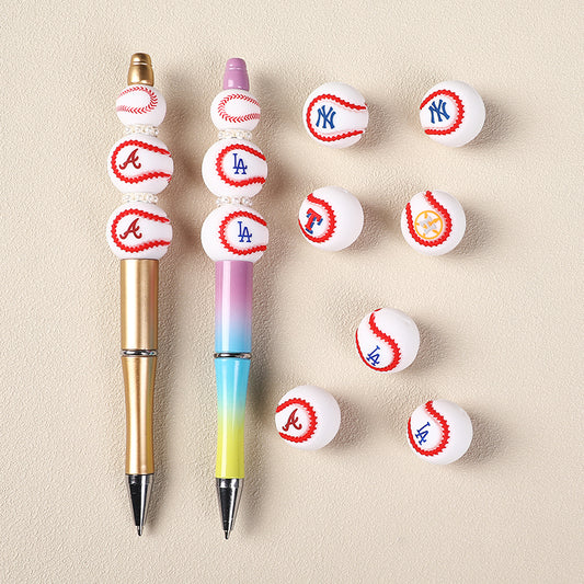 20mm 3D Silicone Focal Beads Baseball Team Front Facing