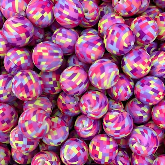 50pcs 15mm Color Lattice Print Silicone Beads Printed Design