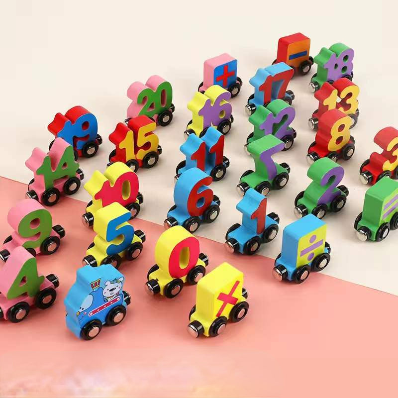 Wooden Building Blocks Magnetic Digital Letters Educational Toy Car 6