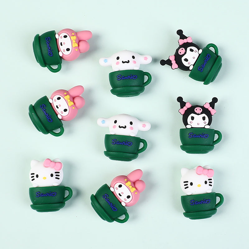 20Pcs Silicone 3D Focal Beads Green Cup Character Sitting Pose