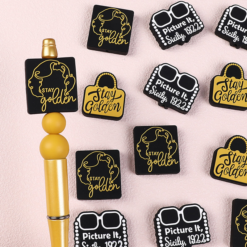 Silicone Focal Beads The Golden Girl Gold Bag and Text Detail 2