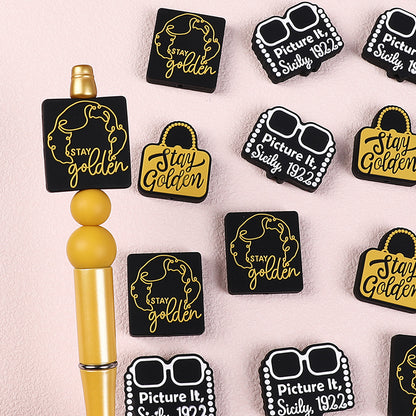 Silicone Focal Beads The Golden Girl Gold Bag and Text Detail 2