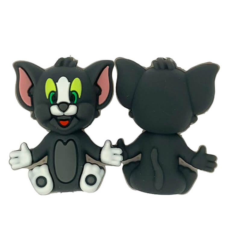 Silicone 3D Focal Beads Gray Cartoon Cat Character Sitting Pose