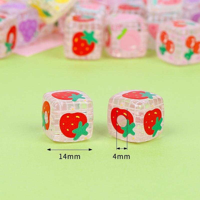 10pcs 14mm Fruit Square Transparent Acrylic Beads DIY Bracelet Making 3