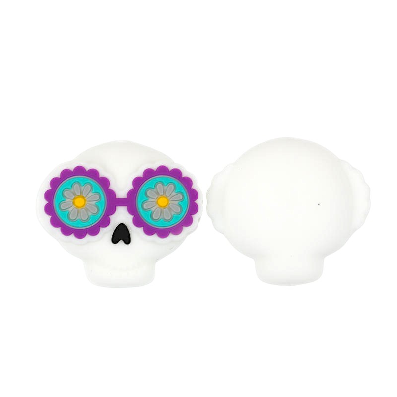 20Pcs Silicone 3D Focal Beads Halloween Skull Wearing Sunglasses
