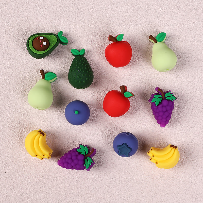 20Pcs Silicone 3D Focal Beads Fruity Aroma Mixed Fruit Shapes 5