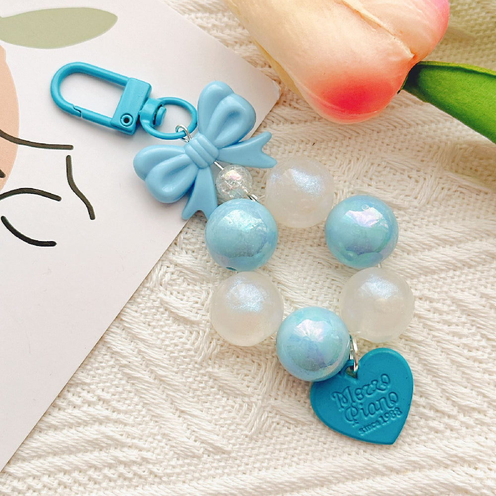Bow Silicone Bead Wristlet Keychain with Acrylic Beads 12x4.5cm 8
