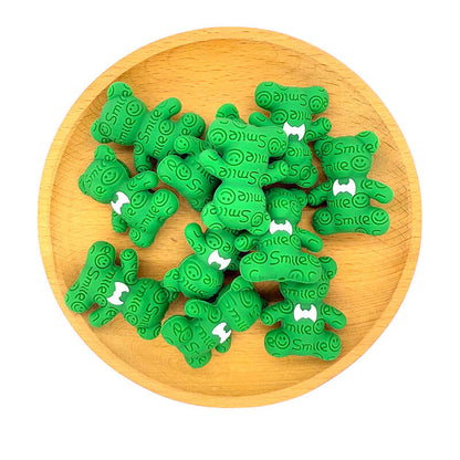 Silicone 3D Focal Beads Green Smile Bear White Bow Tie 2