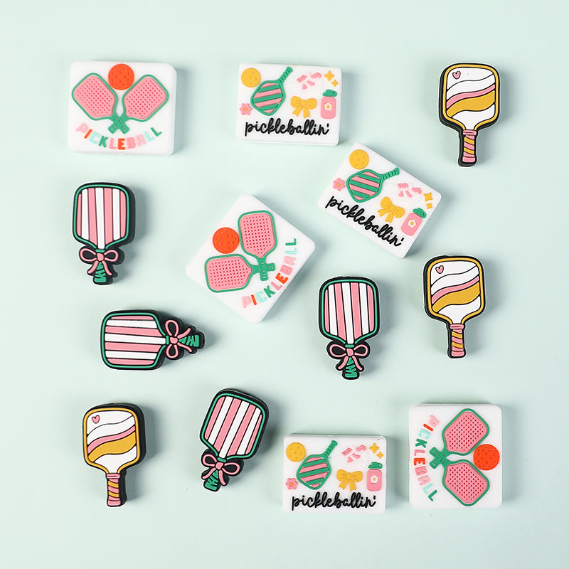 20Pcs Silicone Focal Beads Pickball Theme Various Paddle Designs 8