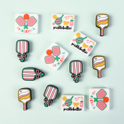 20Pcs Silicone Focal Beads Pickball Theme Various Paddle Designs 8