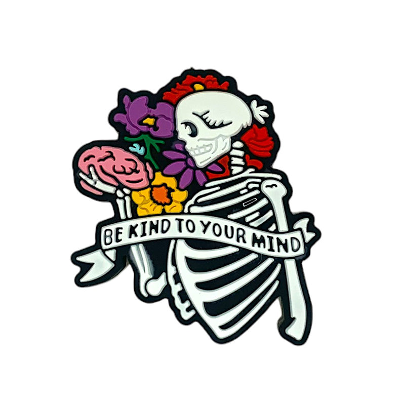 20pcs Silicone Focal Beads Halloween Skeleton Holding Flowers with Banner