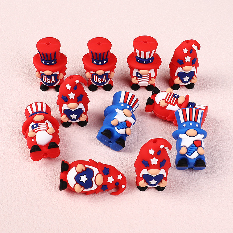 20Pcs Silicone 3D Focal Beads Independence Day Dwarf USA Theme 4