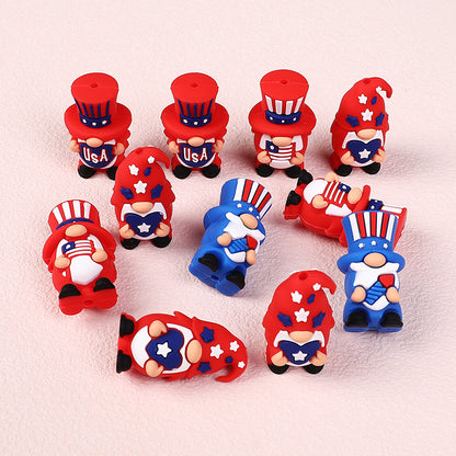 20Pcs Silicone 3D Focal Beads Independence Day Dwarf USA Theme 4