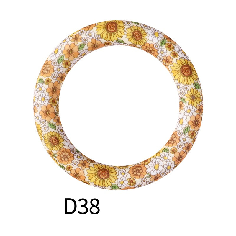 65mm Printed Silicone Beads Ring Shape Printed Design 44