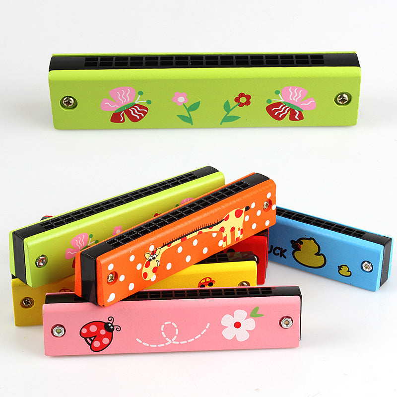 Wooden Double-Row 16-Hole Harmonica Kids Musical Instrument Toy 5