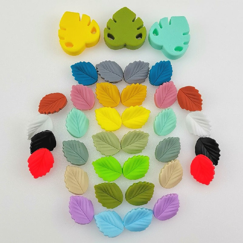 20pcs Silicone Focal Beads Colorful Leaves Leaf Shape 4