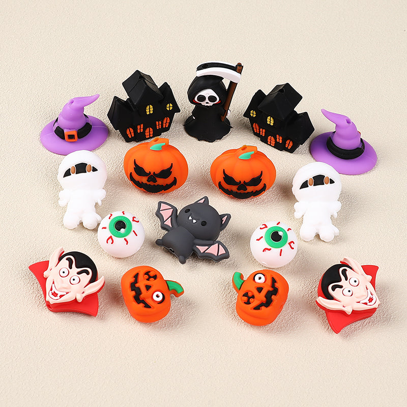 20Pcs Silicone 3D Focal Beads Halloween Themes Haunted House and Pumpkin Design