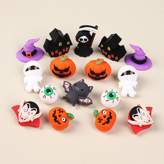 20Pcs Silicone 3D Focal Beads Halloween Themes Haunted House and Pumpkin Design