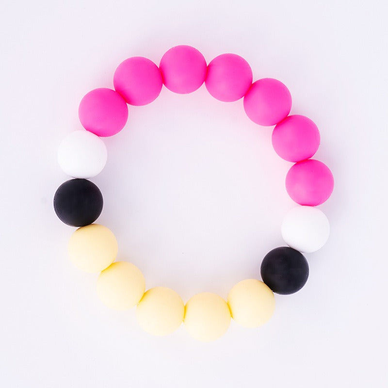 Silicone Bead Bracelet Keychain with Wooden Bead Accent 7