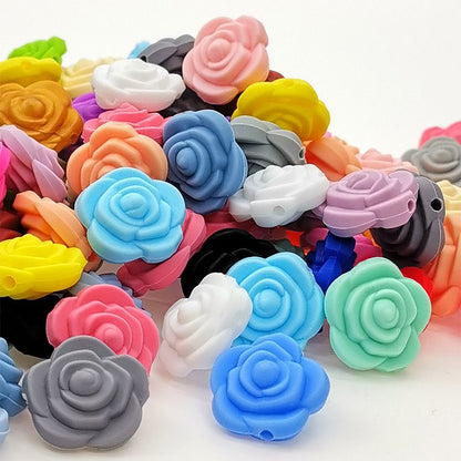 50pcs Silicone Focal Beads Rose Flower Double-Sided Design 2