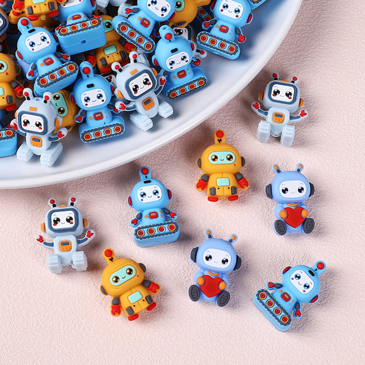 20Pcs Silicone 3D Focal Beads Love Robot Holding Heart and Front Facing