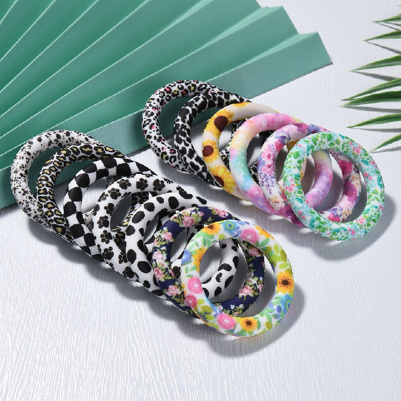 65mm Printed Silicone Beads Rings Multi Color Design 3