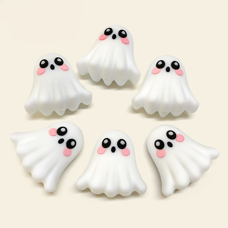 20Pcs Silicone 3D Focal Beads Halloween Pet Ghost Front Facing